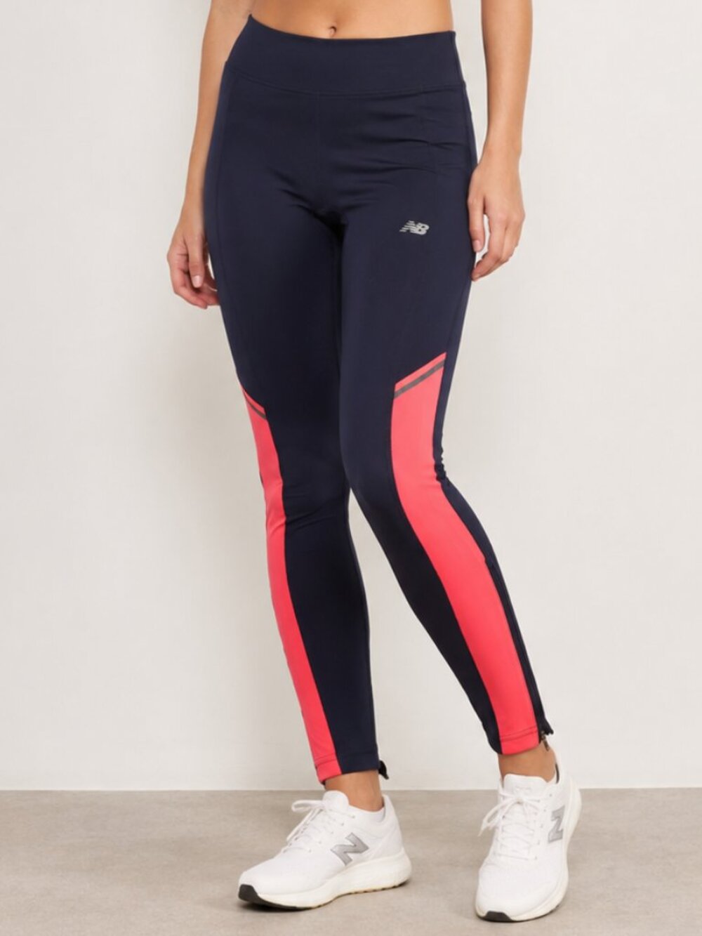 New Balance Women’s Running Leggings Navy Coral Reflective Ankle Zip